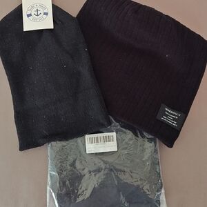 Solid Black Knit Winter Hat Set for Cold Weather